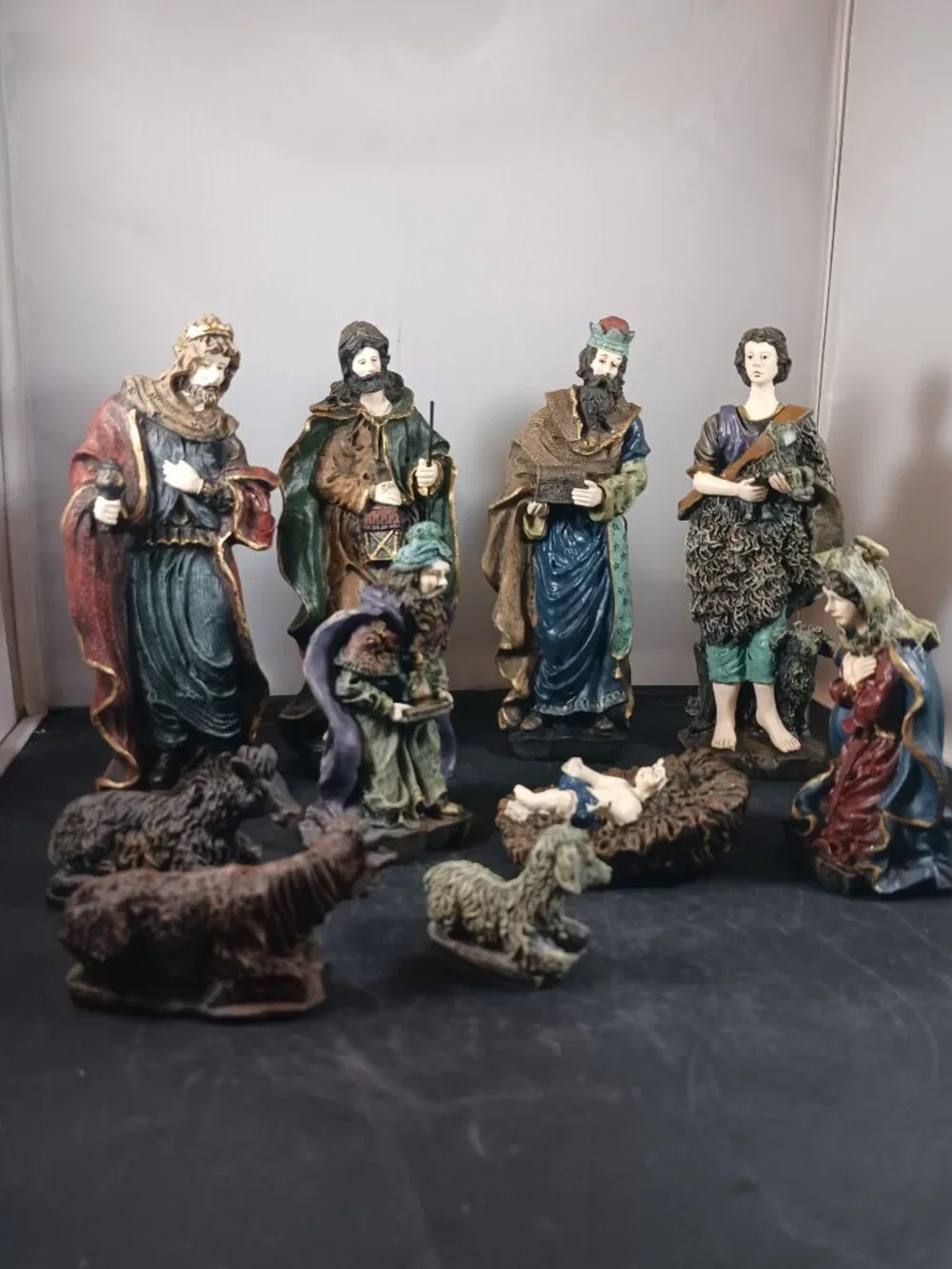 Vintage Resin Traditional Christmas Nativity Set 10 Pieces